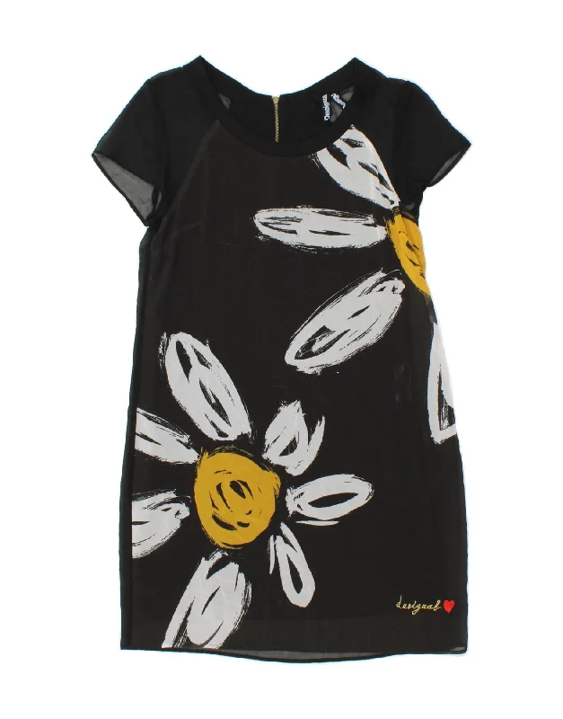 DESIGUAL Womens Short Sleeves Sheath Dress UK 14 Large Black Floral Turtleneck Warm Winter