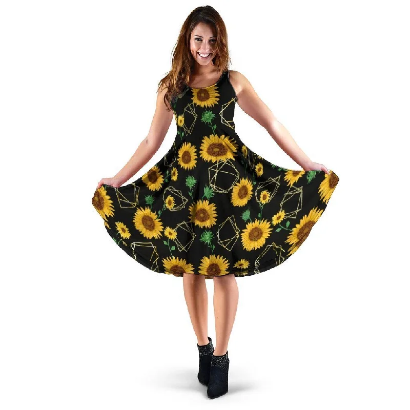 Polygonal Sunflower Dress Tunics Trendy modern