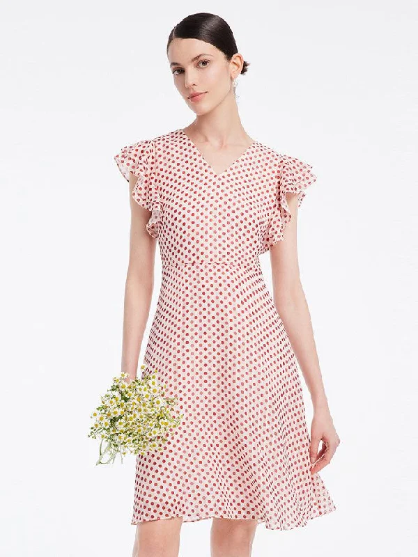 Polka Dots Ruffle Sleeve Dress Tunics New arrival