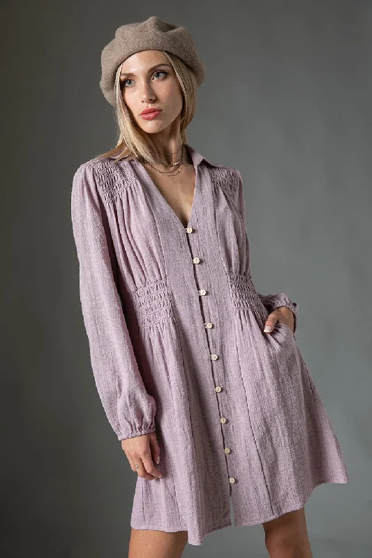 Ash Lilac Cotton Button Down Dress Tunics Chinos classic