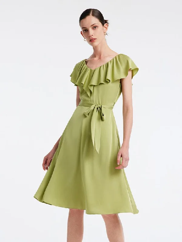 22 Momme Silk Green Dress Tunics Lace romantic