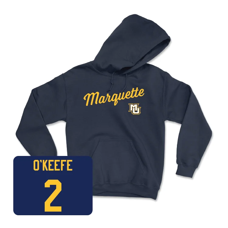 Navy Women's Soccer Script Hoodie - Erin O'Keefe Hoodie with Hem Embroidery Detailed Premium