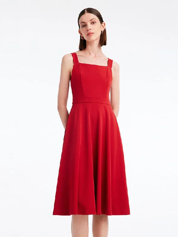 Chili Red Waist-Skimming Strap Dress Tunics Distressed trendy