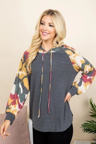 Solid French Terry Casual Hoodie Hoodie with Drawstring Waist Adjustable Fitted