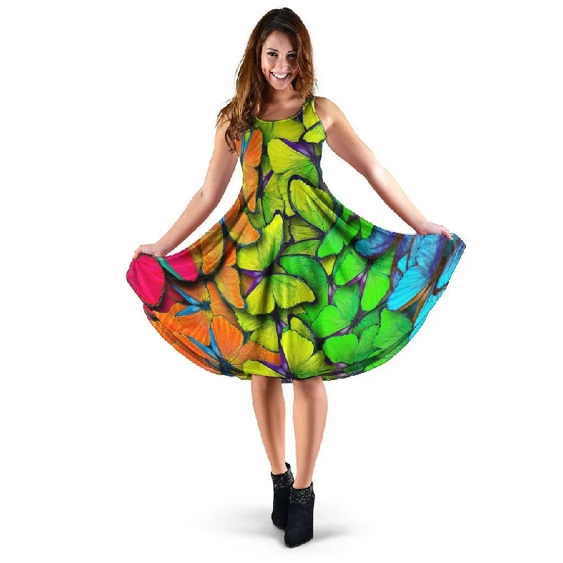 Rainbow Butterfly Print Dress A-Line Day Work