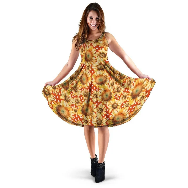 Red Polka Dot Sunflower Dress sweetheart Neckline Romantic