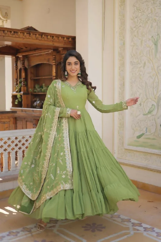 Aastha Fashion Women's Parrot Green Faux Georgette Sequins Embroidered Anarkali Dress with Dupatta Tunics Favorite customer Aastha Fashion Women's Parrot Green Faux Georgette Sequins Embroidered Anarkali Dress with Dupatta Tunics Favorite customer