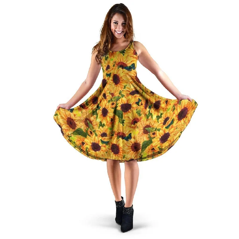 Sunflower Butterfly Dress Tunics Silk luxurious