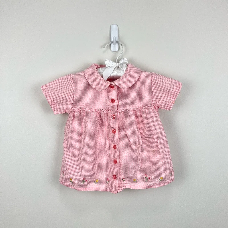 Vintage Gymboree Pink Plaid Flower Dress 6-12 Months Shift Classic Vintage