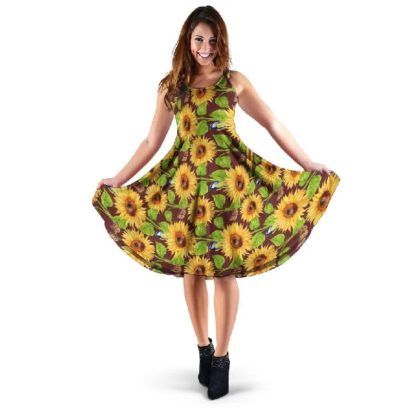 Sunflower With Bird And Butterfly Dress sweetheart Neckline Romantic