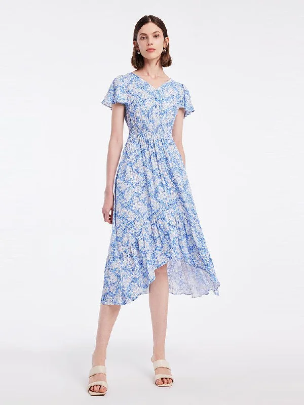 V-neck Floral Fishtail Dress Tunics Chic fashionable