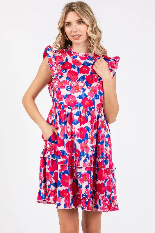 Light Pink Floral Mock Neck Dress Tunics Designer luxury
