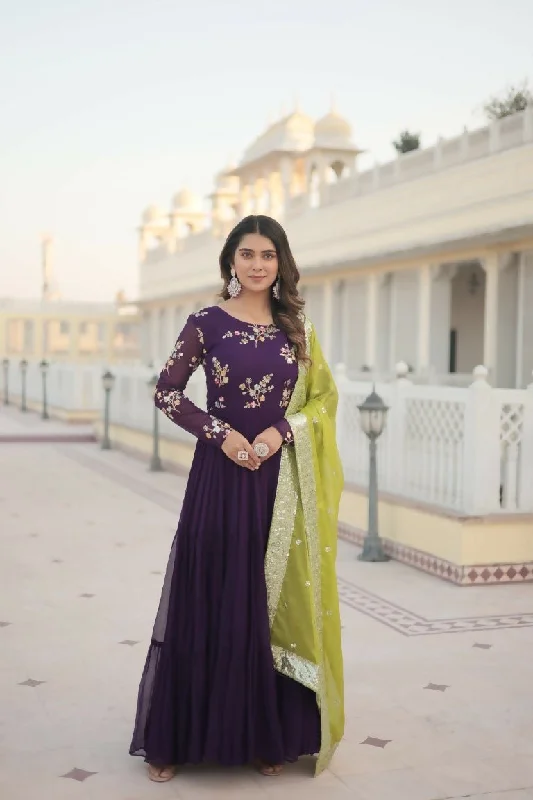 Aastha Fashion Women's Purple Faux Georgette Sequins Embroidered Anarkali Dress with Dupatta Tunics Evening elegant Aastha Fashion Women's Purple Faux Georgette Sequins Embroidered Anarkali Dress with Dupatta Tunics Evening elegant
