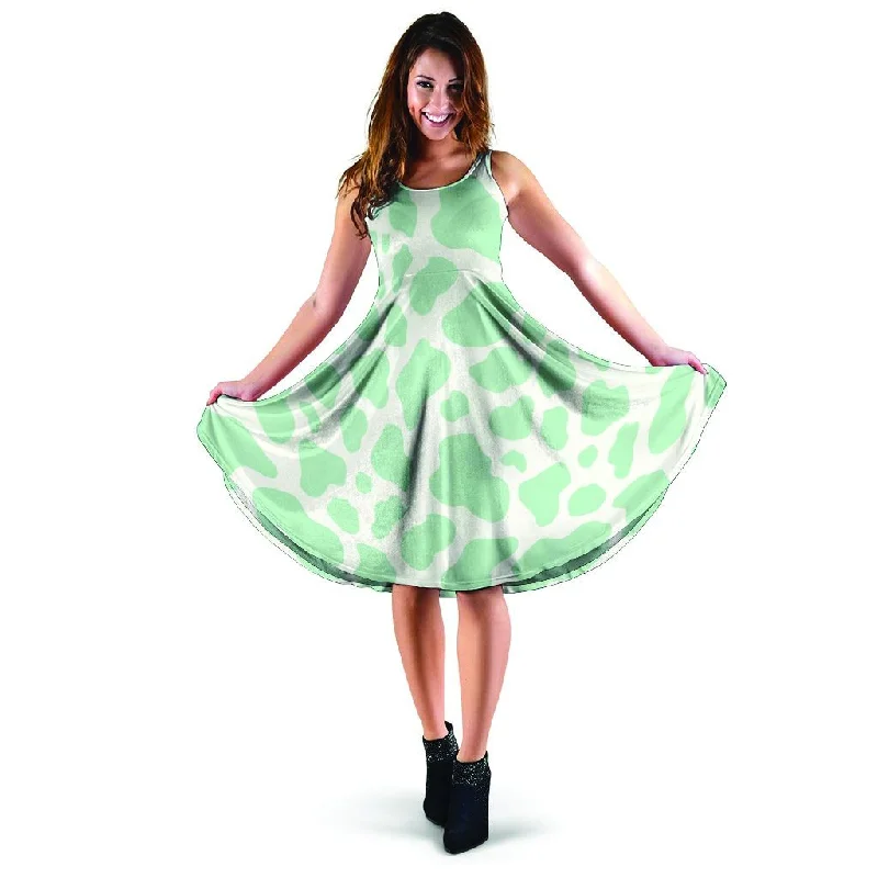 Teal And White Cow Print Dress Tunics Office stylish