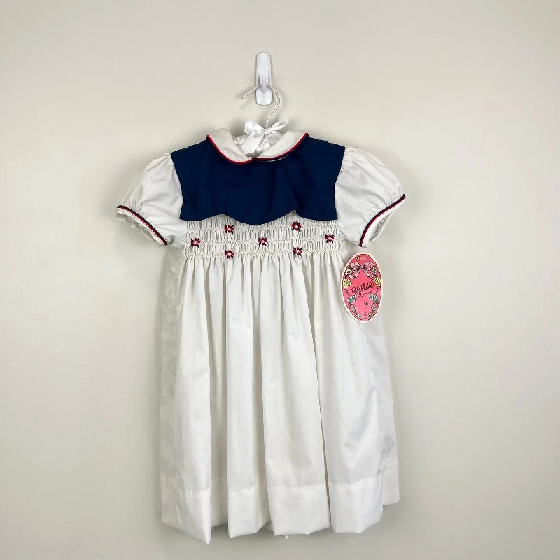 Vintage Polly Flinders Smocked Navy & White Dress 5T NWT Elegant Long Evening
