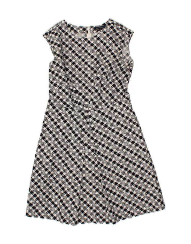 BROOKS BROTHERS Womens Sleeveless A-Line Dress UK 12 Medium Black Check Shift Classic Vintage