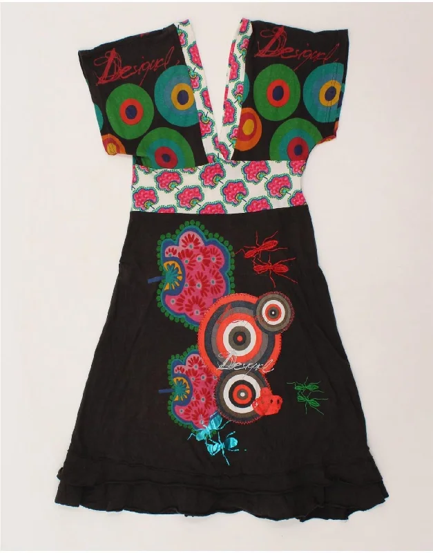 DESIGUAL Womens Graphic A-Line Dress UK 10 Small Black Geometric Cotton Tunics Luxurious high-end