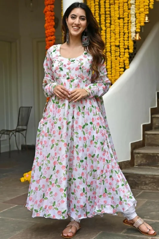 Aastha Fashion Women's Multicolor Faux Georgette Floral Digital Printed Anarkali Dress with Dupatta Maxi Flowy Bohemian