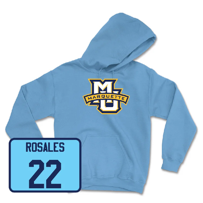 Championship Blue Women's Soccer Marquette Hoodie  - Carisma Rosales Hoodie with Raw Hem Edgy Unfinished
