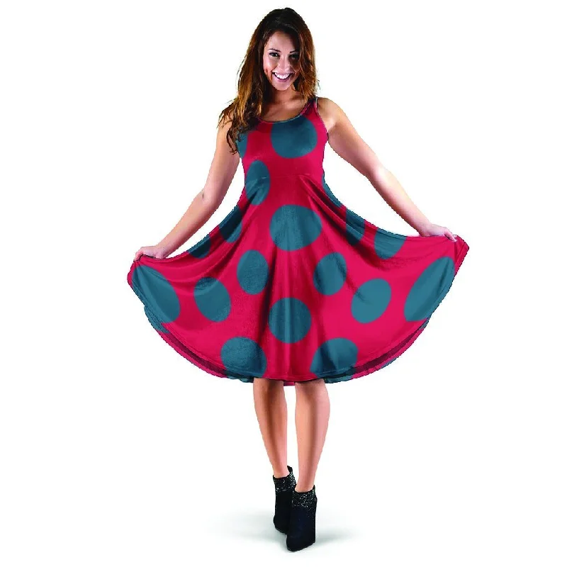 Red And Blue Polka Dot Dress Tunics Trendy modern