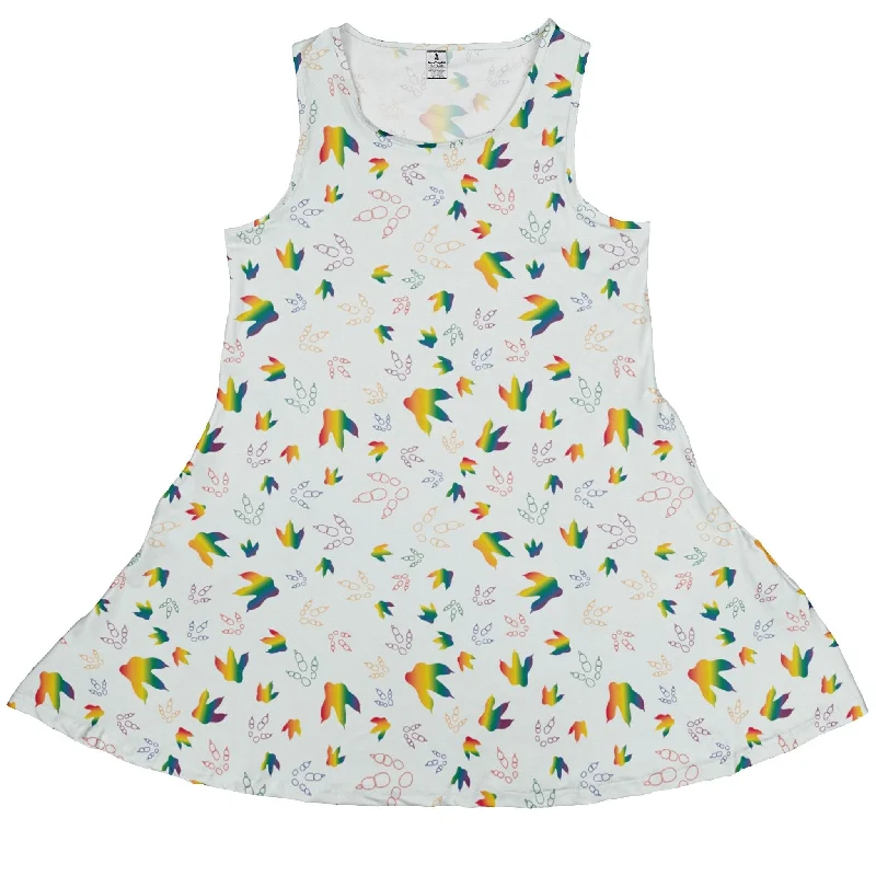 Dinosaur Footprints Rainbow Dress Casual Short Summer