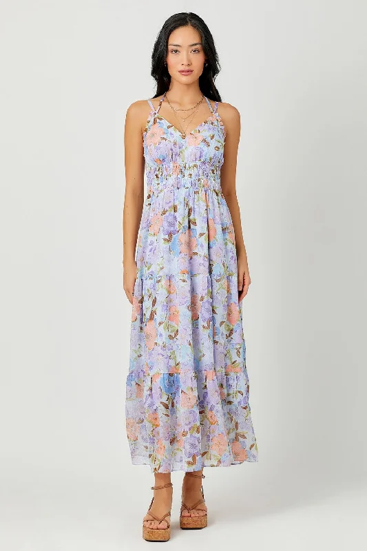Lavender Mix Printed Long Tiered Dress Tunics Luxurious high-end