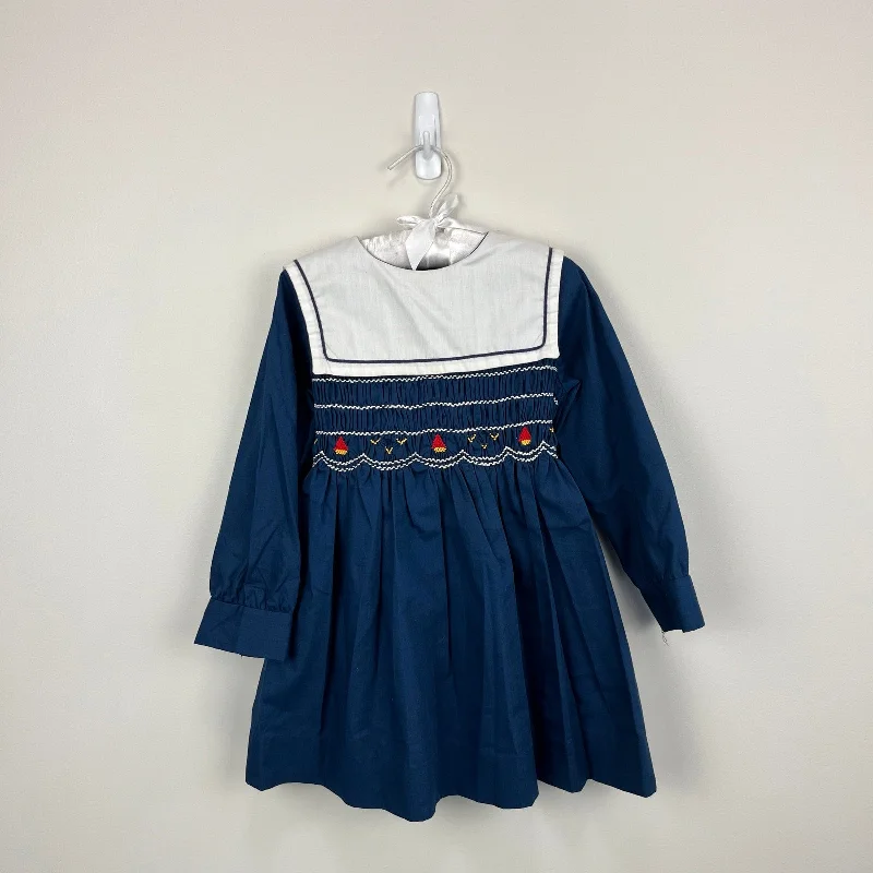 Vintage Winnie the Pooh Navy Blue Smocked Sailboat Dress 4T Tunics Stylish modern