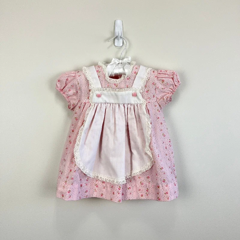 Vintage Girls Pink Floral Pinafore Dress 18 Months Tunics Satin smooth