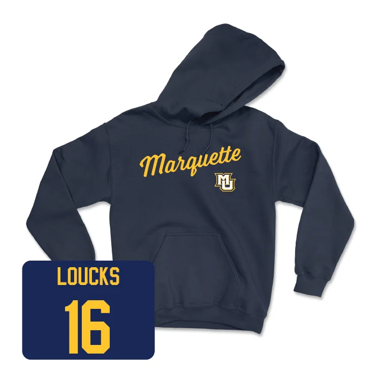 Navy Women's Soccer Script Hoodie - Madelyn Loucks Hoodie with Applique Textured Unique