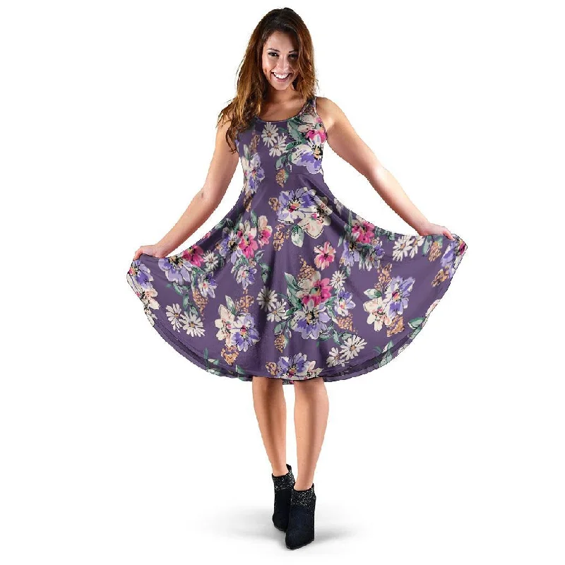 Purple Floral Print Dress Tunics Formal black