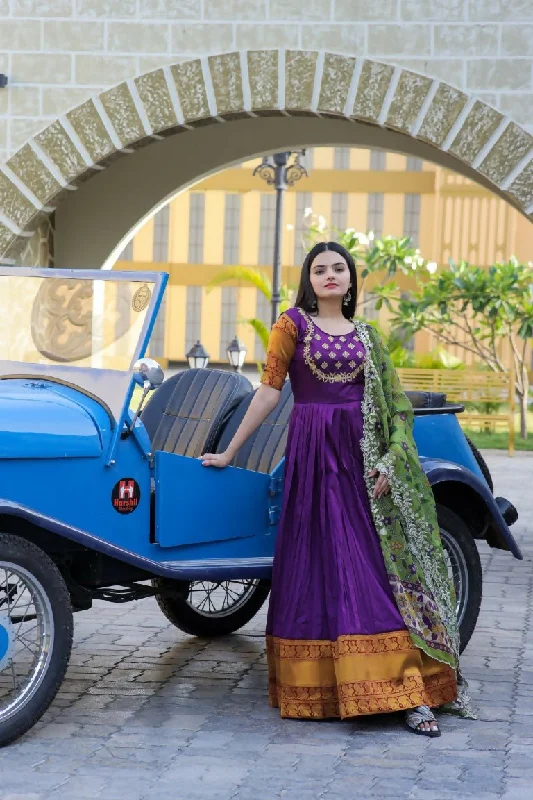 Aastha Fashion Women's Purple Silk Jacquard Woven with Embroidery Anarkali Dress with Dupatta Tunics Top rated Aastha Fashion Women's Purple Silk Jacquard Woven with Embroidery Anarkali Dress with Dupatta Tunics Top rated