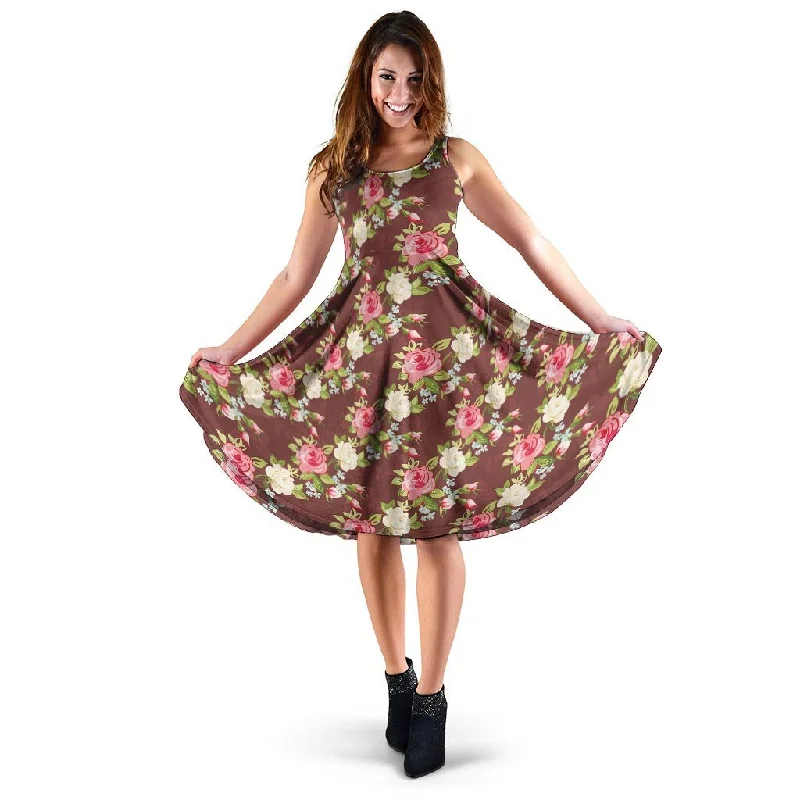 Rose Floral Print Dress Tunics Fall fleece