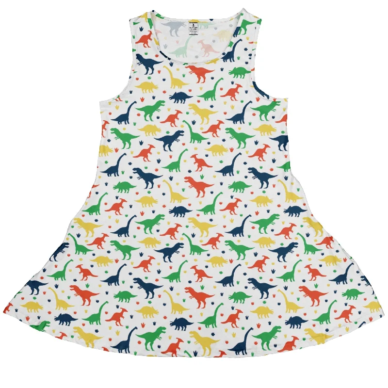 Colorful Dinosaur Silhouettes White Dress Tunics Luxurious high-end