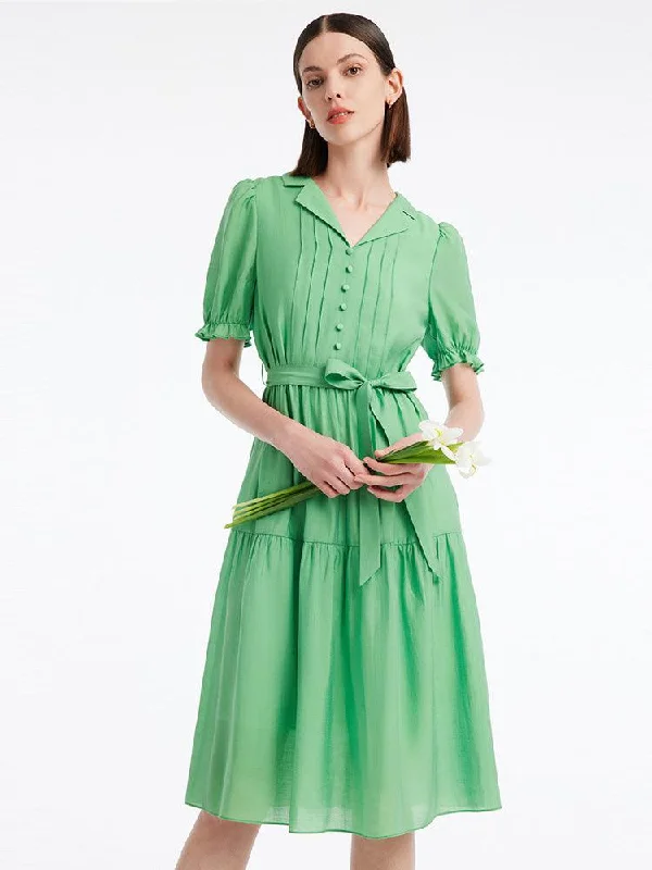 Lapel Neck Puff Sleeve Dress Tunics Formal black
