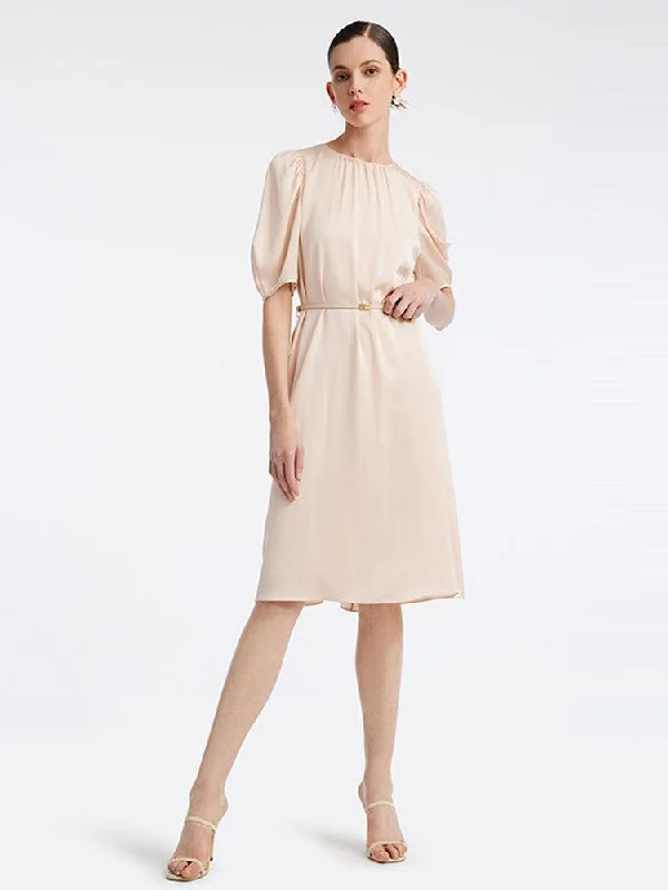 22 Momme Stretch Silk Waist Gathering Dress Tunics New arrival