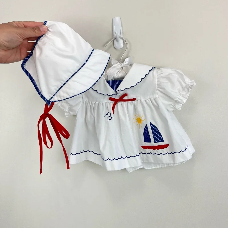 Vintage Sailboat Dress & Bonnet 3-6 Months Tunics Top rated