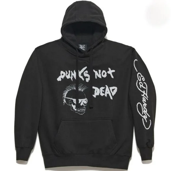 Punk Is Not Dead Hoodie | Black Cotton White Graphics Kangaroo Pocket Hoodie with Ribbed Cuffs Snug Fit Comfort