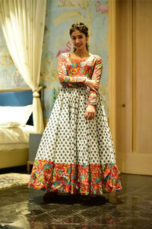 Aastha Fashion Women's Multicolor Cotton Silk Digital Printed Anarkali Dress Tunics Prom sequined