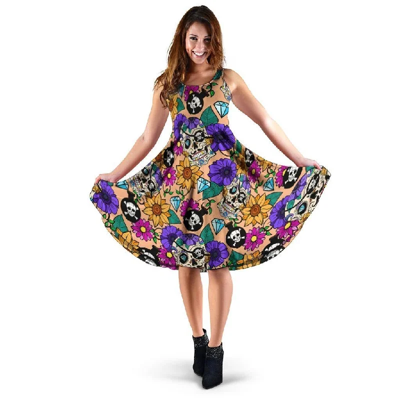 Sugar Skull Flower Dress Tunics Spring floral