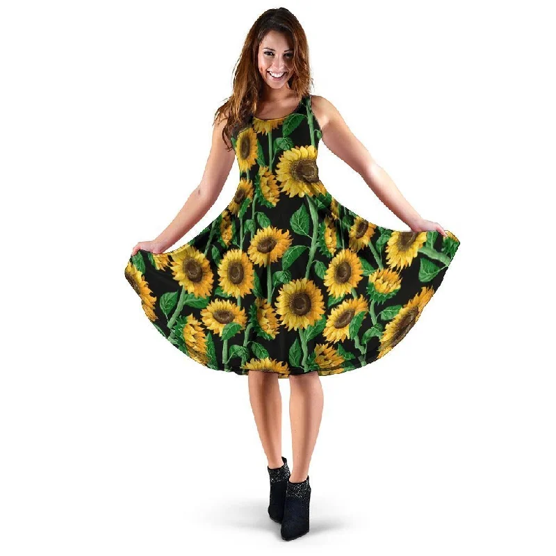 Sunflower Black Print Dress Tunics Yoga stretchy