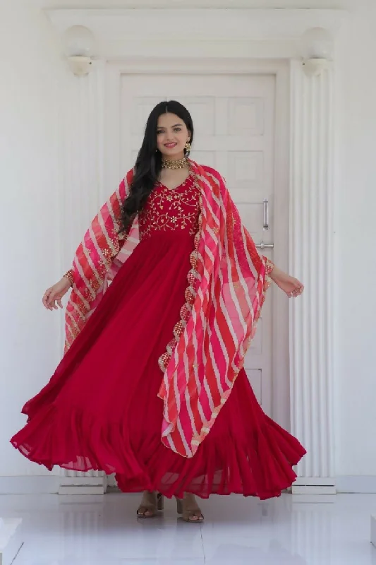 Aastha Fashion Women's Rani Pink Faux Georgette Sequins Embroidered Anarkali Dress with Dupatta Tunics Sophisticated sleek