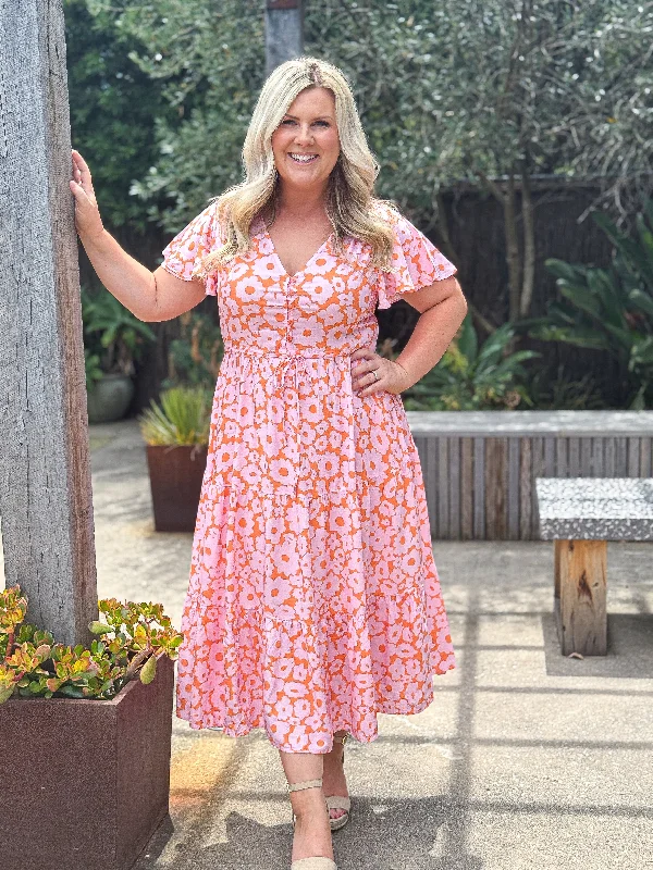 Donna Dress - Orange/ Pink Floral Tunics Sophisticated sleek