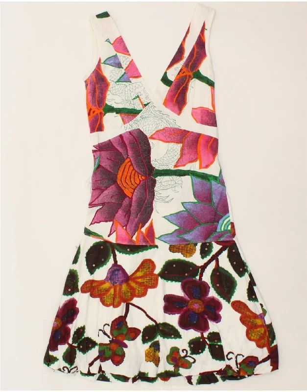 DESIGUAL Womens Sleeveless A-Line Dress UK 4 XS Multicoloured Floral Tunics Long Elegant