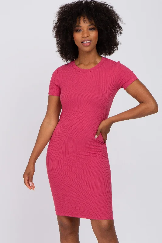 Magenta Ribbed Fitted Dress Tunics Summer linen
