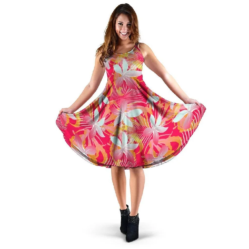 Red And Orange Hibiscus Hawaiian Print Dress Tunics Versatile stylish