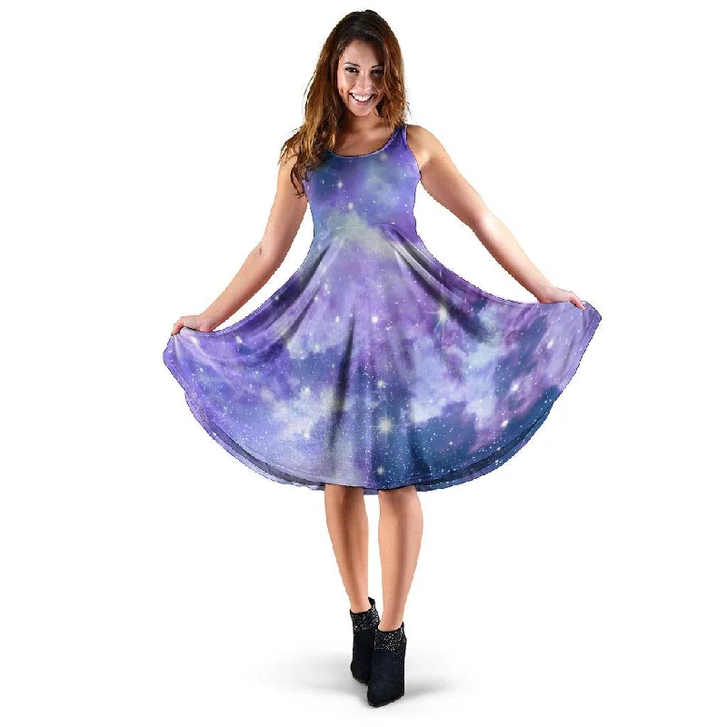 Purple Universe Galaxy Dress Crew Neckline Casual