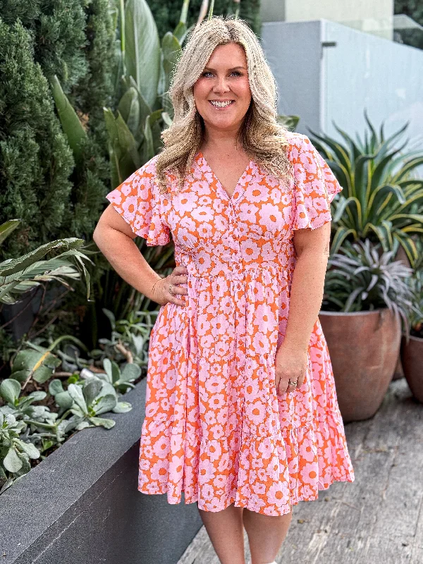 Camille Dress -Orange/ Pink Floral Tunics Luxurious premium