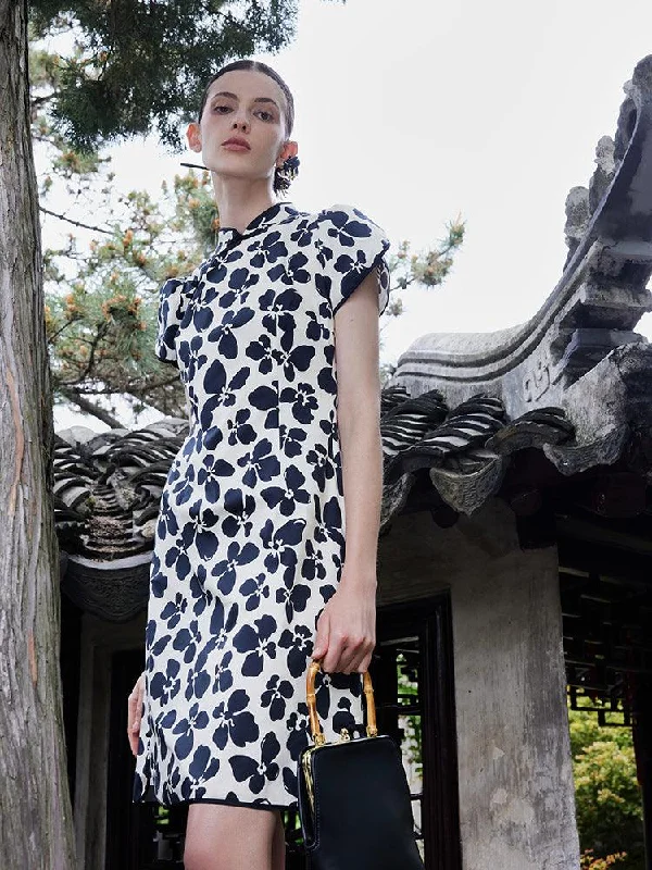 Floral Cheongsam Dress Tunics Silk luxurious