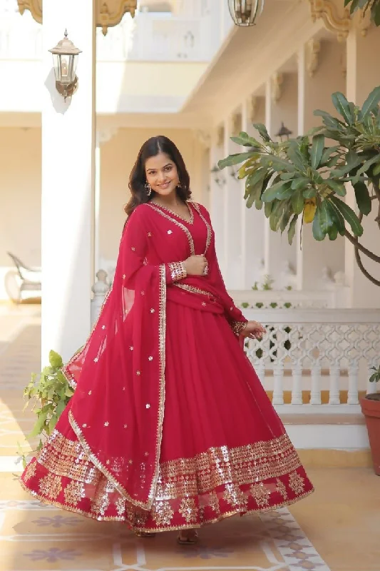 Aastha Fashion Women's Rani Pink Faux Georgette Sequins Embroidered Anarkali Dress with Dupatta Tunics Vintage classic Aastha Fashion Women's Rani Pink Faux Georgette Sequins Embroidered Anarkali Dress with Dupatta Tunics Vintage classic