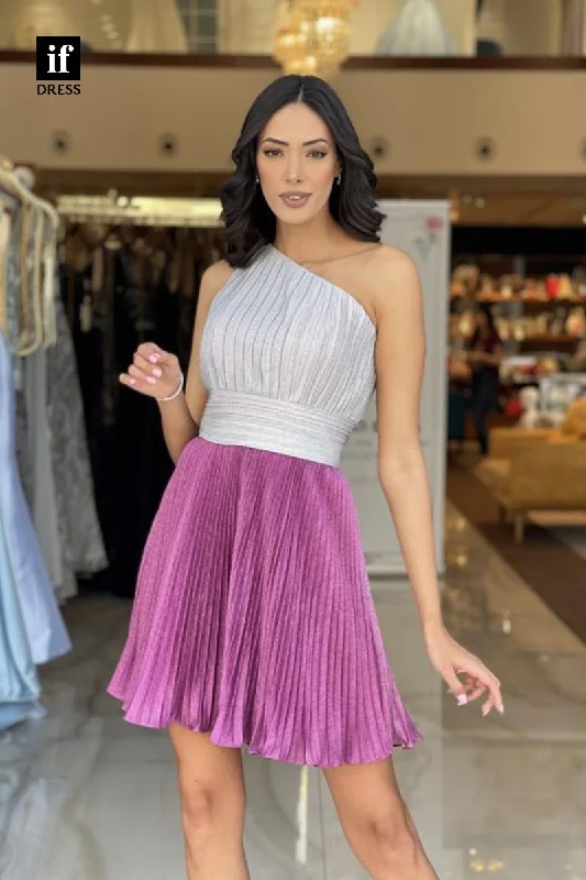 F1855 - A-Line One Shoulder Pleated Sleeveless Short Cocktail Homecoming Party Dress Tunics Essential wardrobe F1855 - A-Line One Shoulder Pleated Sleeveless Short Cocktail Homecoming Party Dress Tunics Essential wardrobe